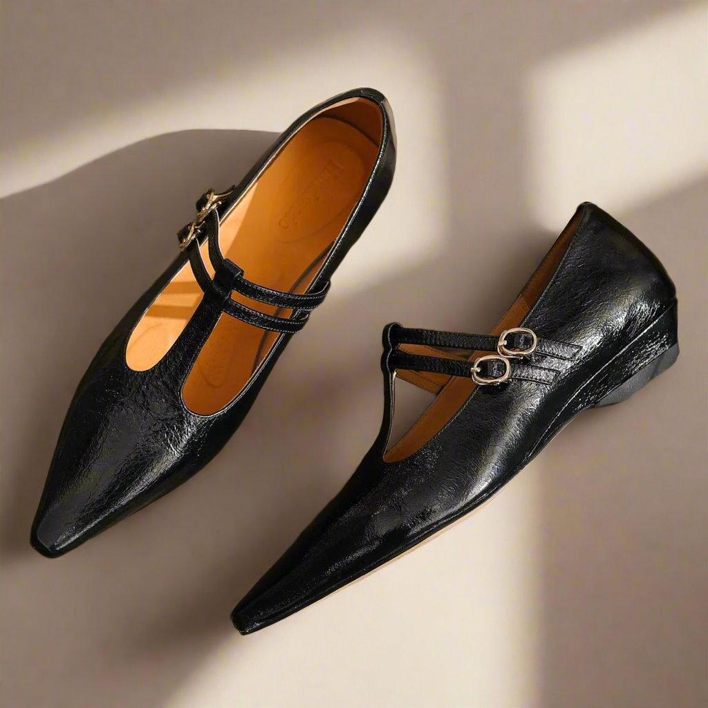 Berlin T-Strap Leather Ballet Flats