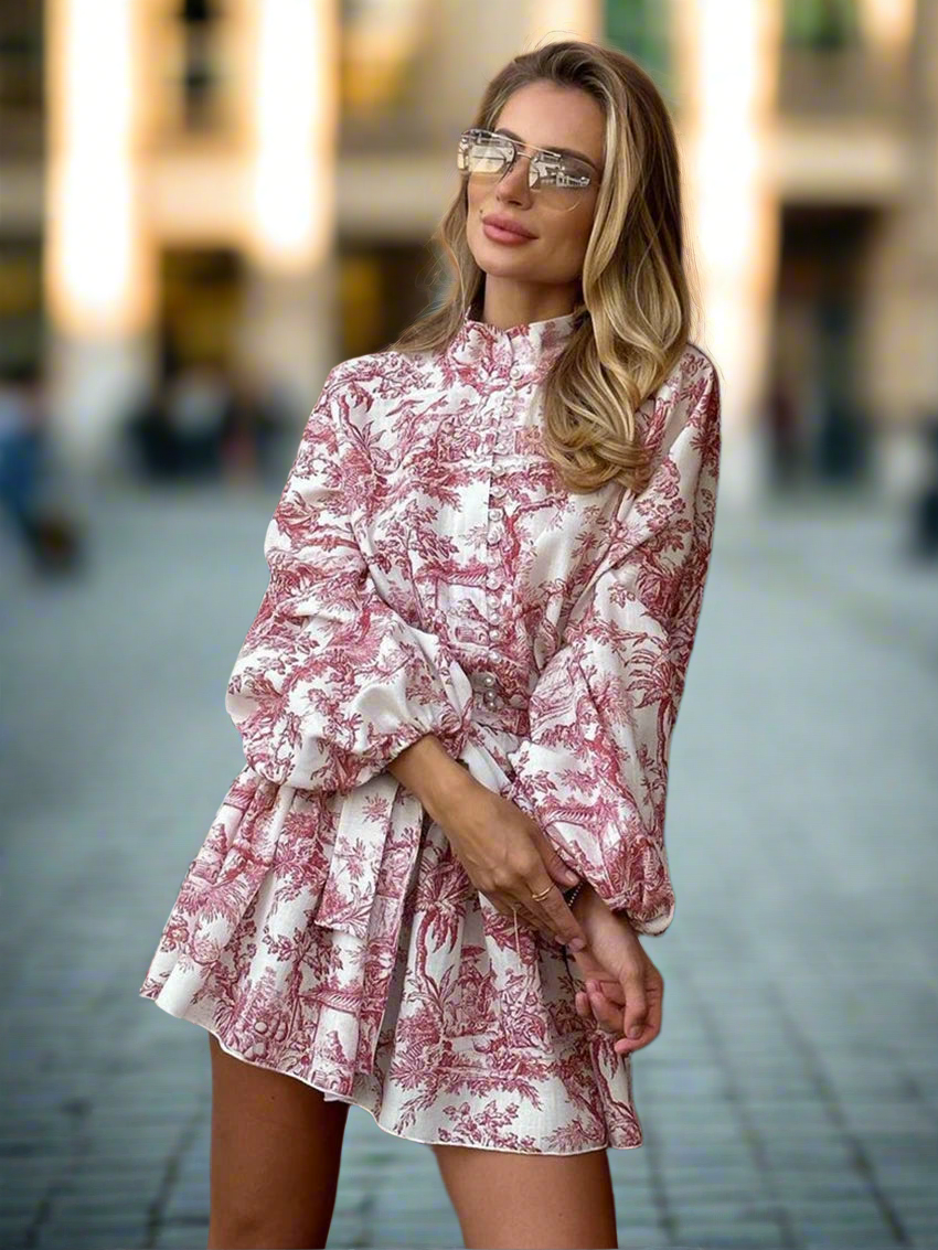 Printed Puff Sleeve Mini Dress