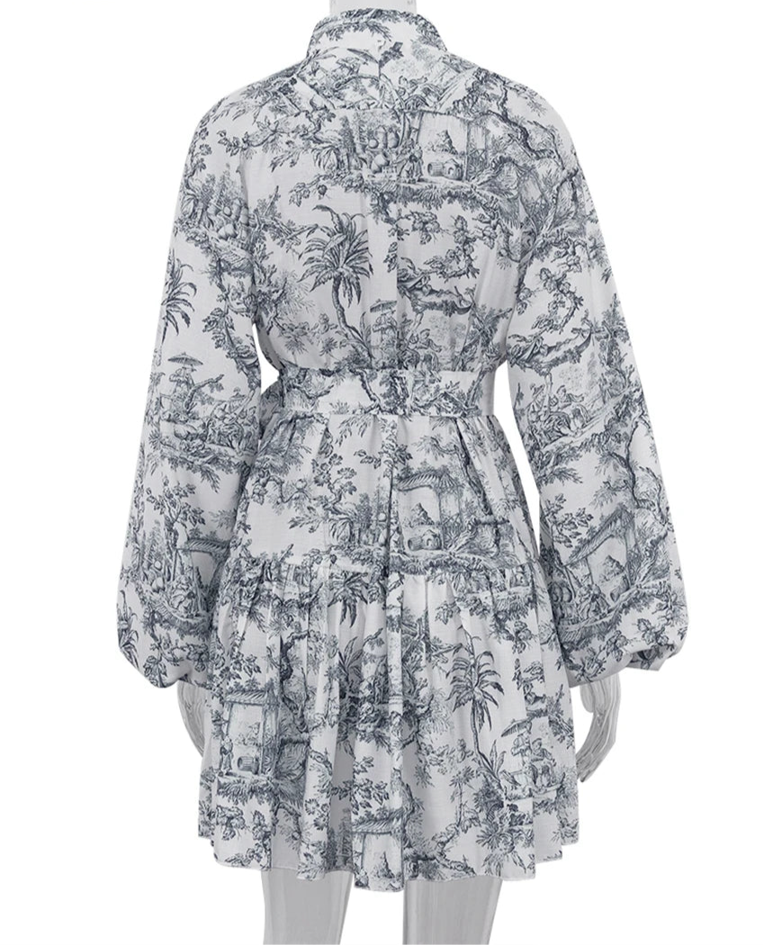 Printed Puff Sleeve Mini Dress