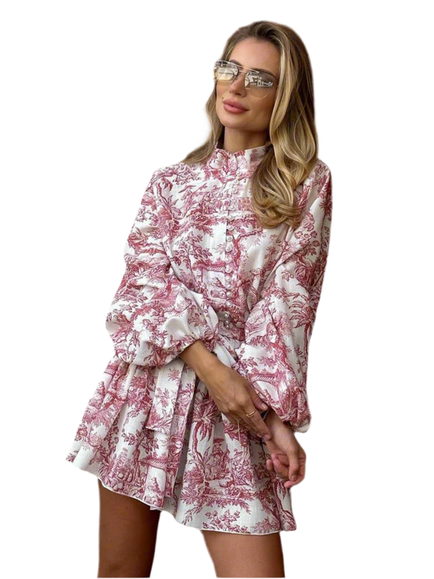 Printed Puff Sleeve Mini Dress