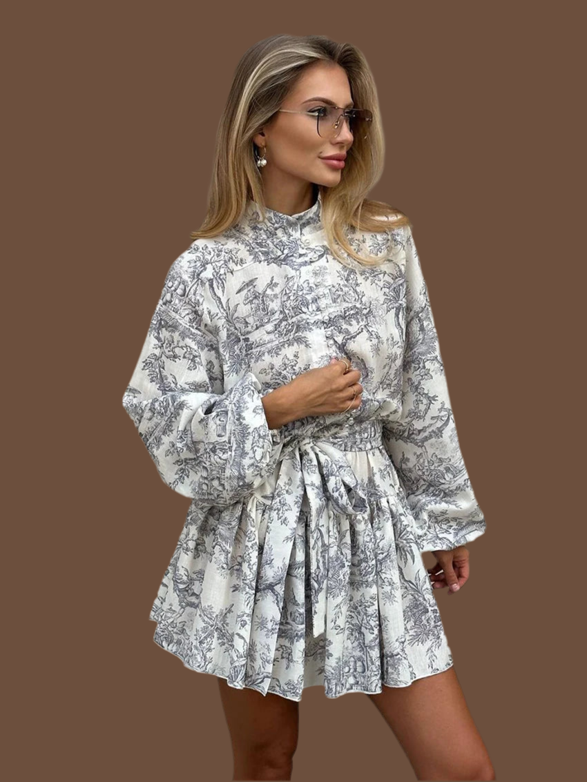 Printed Puff Sleeve Mini Dress