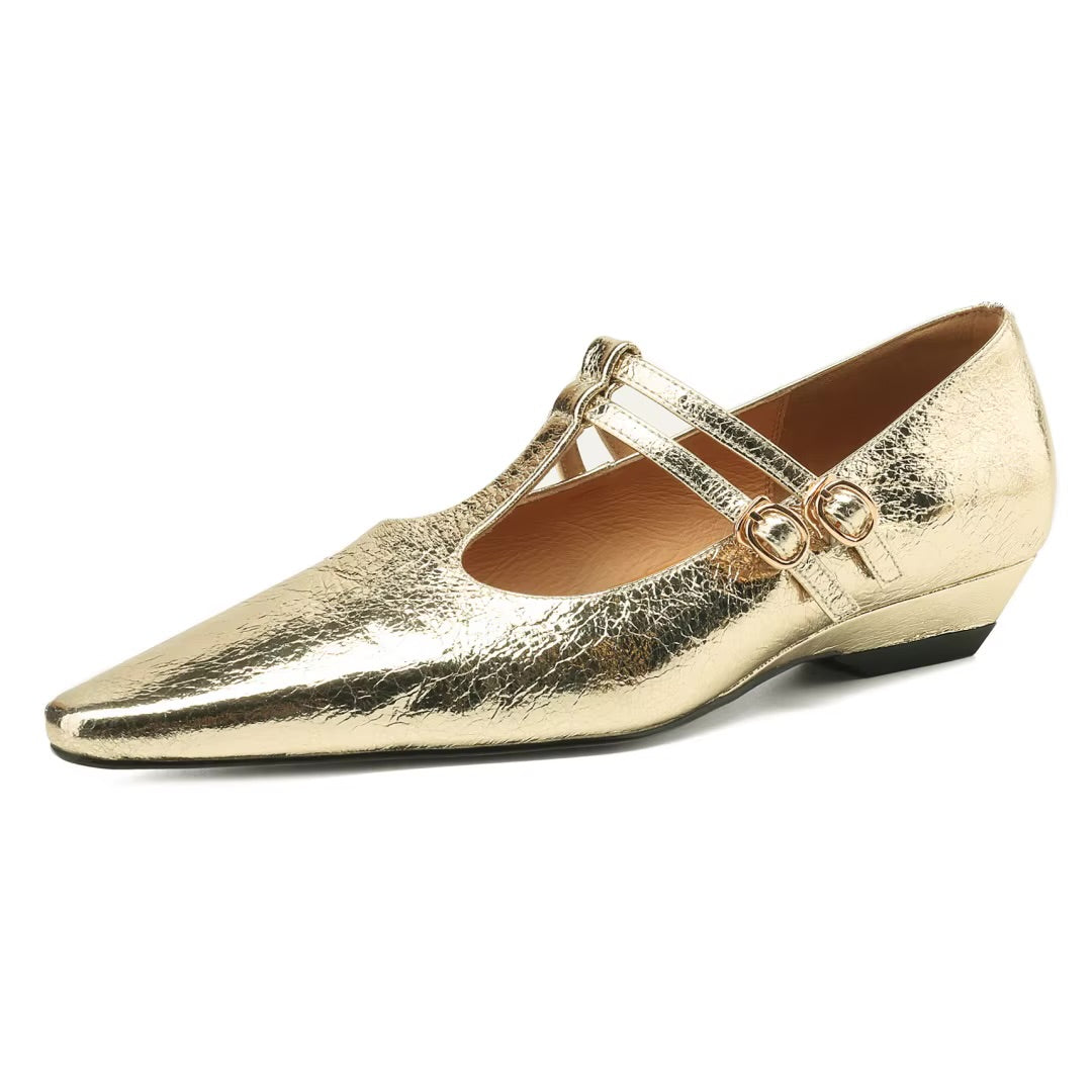 Berlin T-Strap Leather Ballet Flats