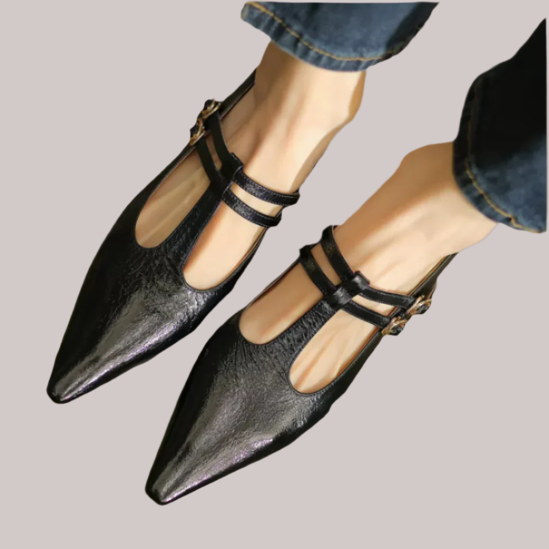 Berlin T-Strap Leather Ballet Flats