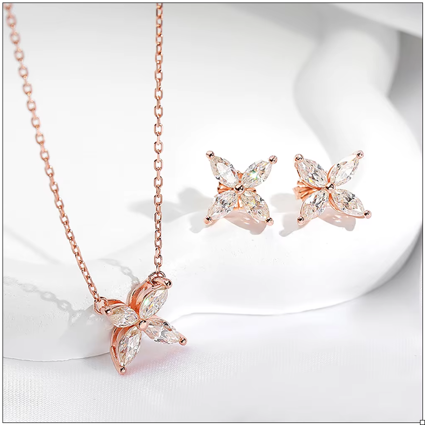 925 Silver Butterfly Moissanite Jewelry Set